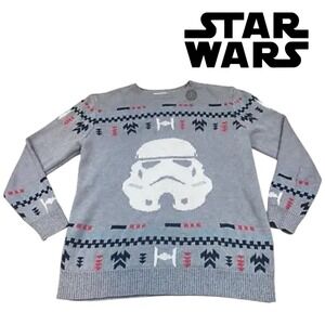 Star Wars‎ Sweater Mens MED Gray Black Stormtrooper Christmas Fair Isle Holiday